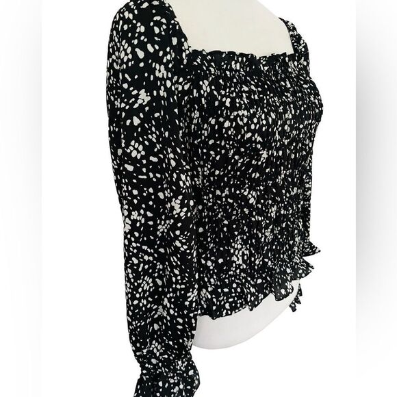 a.new.day black & white smocked on/off shoulder long sleeved top size M - Picture 5 of 10